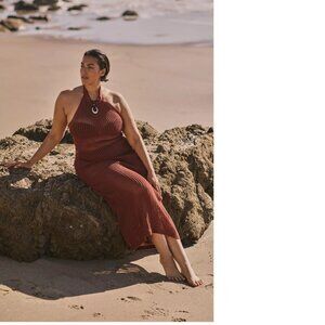 Beach Riot x Anthropologie Halter Crochet Cover-Up Dress 1x brown new with tag